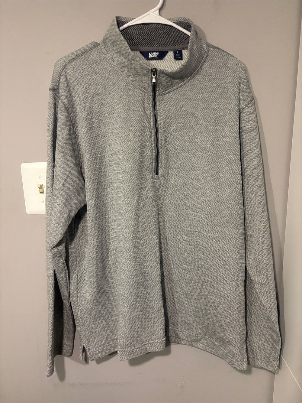 Lands' End Men's Light Gray Quarter-Zip Pullover